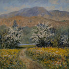 Lake District art original oil painting by local artist Jeff Sudders. Featuring blossom and buttercups near ambleside