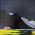 Lake District art by Jay Nottingham. A contemporary original acrylic painting catbells derwentwater and surrounding fells in bold silhouettes in a contrasting style.