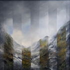 lake district art original oil and mixed media painting. Featuring a moody landscape of the Langdales showing the transition between autumn to winter.