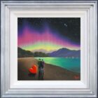 Lake District art original oil painting by David Renshaw. featuring Ted and Doris comic love. starry night sky with glowing colours