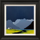 Lake District art by Jay Nottingham. A contemporary original acrylic painting of Crummock Water and surrounding fells in bold silhouettes in a contrasting style.