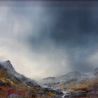lake district art original oil and mixed media painting. A beautiful moody sky of crummock water