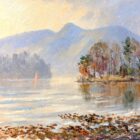 Lake District art original oil painting by local artist Jeff Sudders. Derwentwater and Catbells.