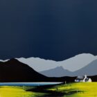 Lake District art by Jay Nottingham. A contemporary original acrylic paintings of Derwentwater featuring Catbells and surrounding fells in bold silhouettes in a contrasting style.