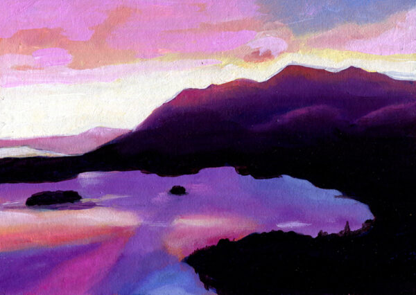 Original by Joanna Mlynarczyk a Lake District mixed media painting of an evening overlooking the Catbells.