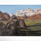 lake district art original oil painting by local artist simon whitfield first snow on the langdale pikes I winter scene