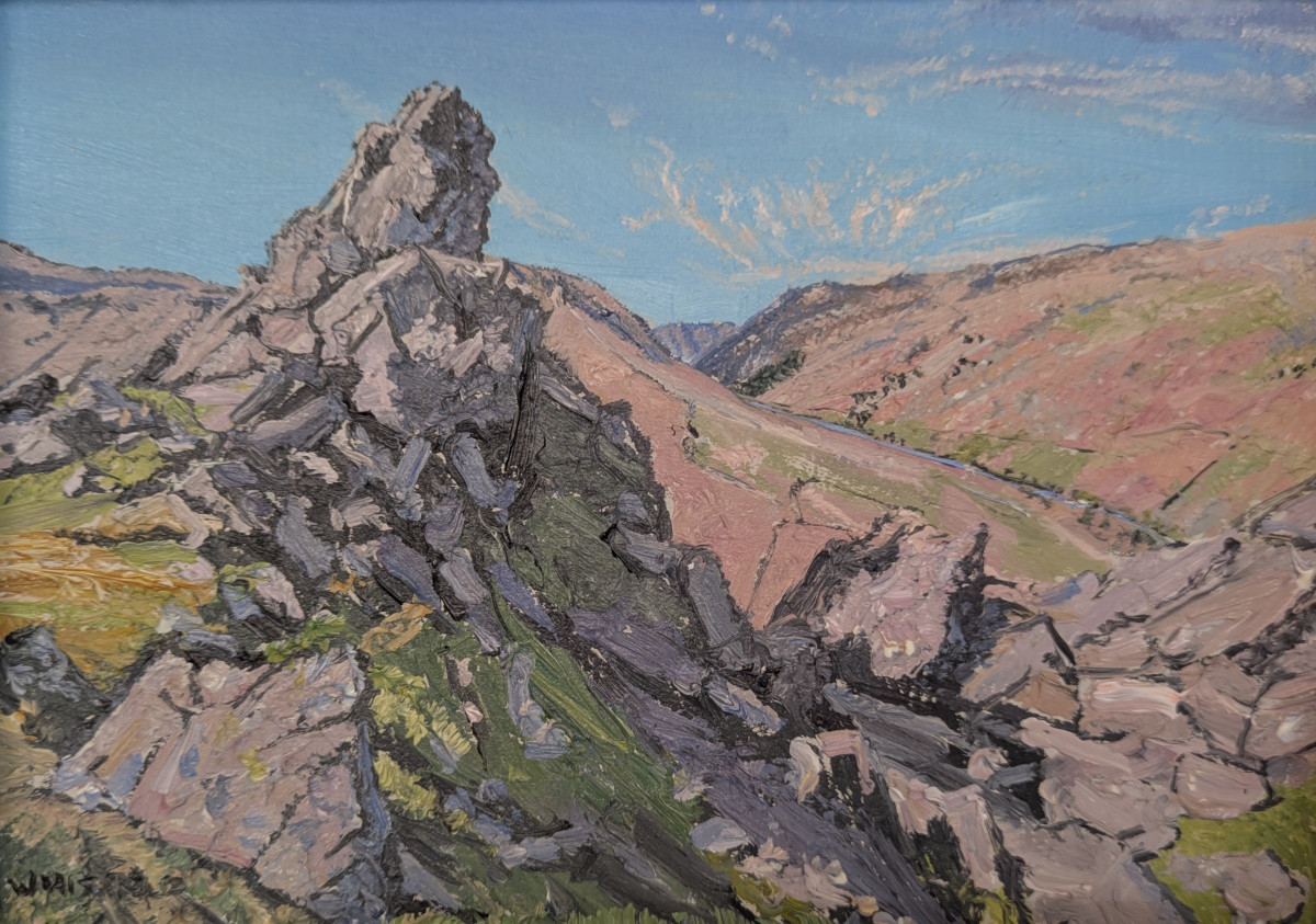 Helm Crag, The Howitzer Simon Whitfield lake district art original oil painting by local artist simon whitfield helm crag grasmere the howitzer rock