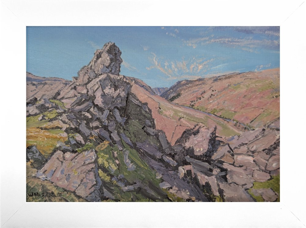 lake district art original oil painting by local artist simon whitfield helm crag grasmere the howitzer rock