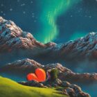 Lake District art original oil painting by David Renshaw.I'd climb a mountain with you. ted and doris with red love heart overlooking the snowy mountains