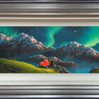 Lake District art original oil painting by David Renshaw.I'd climb a mountain with you. ted and doris with red love heart overlooking the snowy mountains