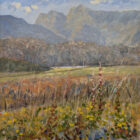 Lake District art original oil painting by Jeff Sudders. in the langdale valley with iconic pikes and floral foreground