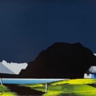lake district art original acrylic painting by artist jay nottingham. Loweswater a contemporary bold contrasting landscape with Mellbreak and other mountain silhouettes