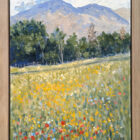 Lake District art original oil painting Meadow by Fairfield by Jeff Sudders in a light oak tray frame.