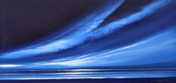 Lake District art original painting Midnight blue skies by Jonathan Shaw. A colourful sunset of blues