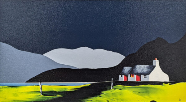 lake district art original acrylic painting by artist jay nottingham.place fell from ullswater a contemporary bold contrasting landscape with mountain silhouettes