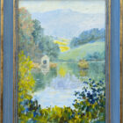 Lake District art original oil painting by Jeff Sudders of Rydal Water. Summer green and blue scene of lake boathouse and island