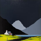 lake district art by jay nottingham contemporary bold original acrylic painting of skiddaw and derwentwater silhouetted fells and bothy cottage