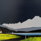 lake district art original acrylic painting by artist jay nottingham. silver howe and rydal water a contemporary bold contrasting landscape with Mellbreak and other mountain silhouettes