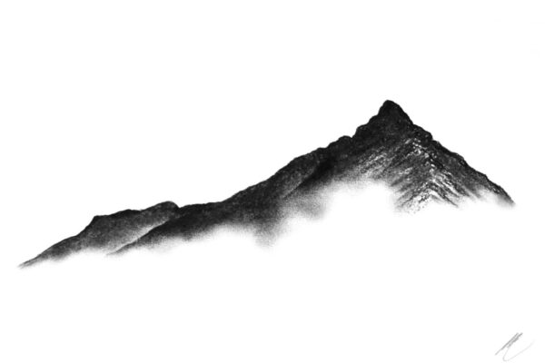 original charcoal art by lake district artist Daniel cooper Solitude Form 10 striding edge helvellyn - dramatic mountain silhouette