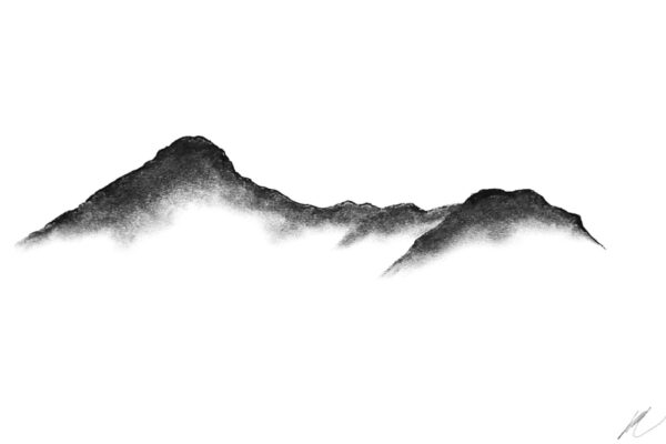 original charcoal art by lake district artist Daniel cooper Solitude Form 11: Catbells from Derwentwater - dramatic mountain silhouette