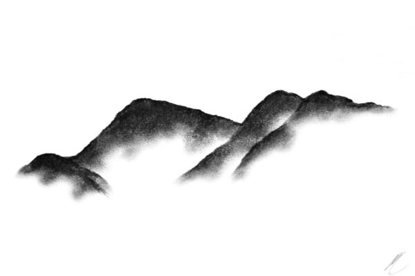 original charcoal art by lake district artist Daniel cooper Solitude Form 12: Skiddaw from Keswick - dramatic mountain silhouette