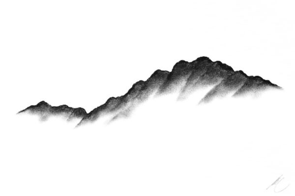 original charcoal art by lake district artist Daniel cooper Solitude Form 13 haystacks from buttermere - dramatic mountain silhouette