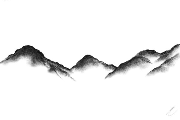 original charcoal art by lake district artist Daniel cooper Solitude Form 4 yewbarrow fell lingmell great gable from wastwater- dramatic mountain silhouette