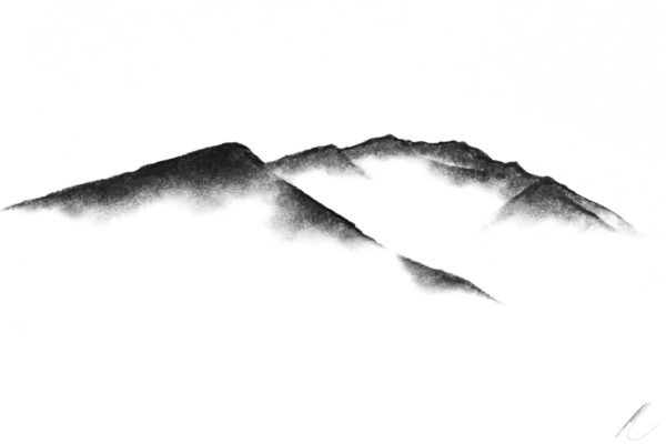 original charcoal art by lake district artist Daniel cooper Solitude Form 6 blencathra from castlerigg stone circle- dramatic mountain silhouette