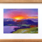 Original by Joanna Mlynarczyk a Lake District mixed media painting of vibrant sunset overlooking the Catbells.