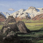 lake district art original oil painting by local artist simon whitfield the langdales from copt how snow covered pikes and autumnal valley
