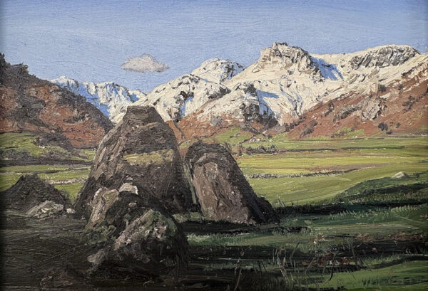lake district art original oil painting by local artist simon whitfield the langdales from copt how snow covered pikes and autumnal valley