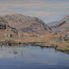 lake district art original oil painting by local artist simon whitfield looking towards helm crag grasmere from spedding crag tarn