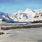 lake district art original oil painting by local artist simon whitfield winter in great langdale snow covered pikes