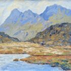 lake district art original oil painting by local artist Jeff Sudders featuring blea tarn blue skies and fells in the distance.