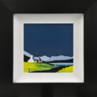 Lake District Art original acrylic painting brotherswater by Jay Nottingham in his dramatic style of mountain sihouettes in blues with a cottage in the foreground.