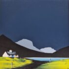 lake district art by contemporary artist jay nottingham. Catbells dark skies silhouetted fells and cottage.