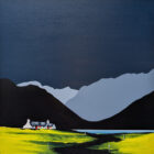 Lake District art by Jay Nottingham. A contemporary original acrylic paintings of Catbells featuring surrounding fells in bold silhouettes in a contrasting style.
