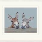 Limited Edition Print by British Artist Nicky Litchfield. Two donkeys rest their heads side by side.