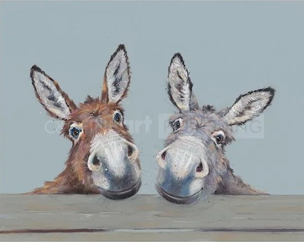 Forever Friends by Nicky Litchfield Product image Limited Edition Print by British Artist Nicky Litchfield. Two donkeys rest their heads side by side.