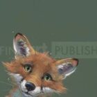 Limited Edition Print by British Artist Nicky Litchfield. Loveable rogue featuring red fox peeking into frame on a green background.
