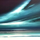 lake district art original acrylic painting by award winning artist jonathan shaw. Featuring Northern Skies a contemporary skyscape with big sweeping clouds. Deep turquoise blue colours used.