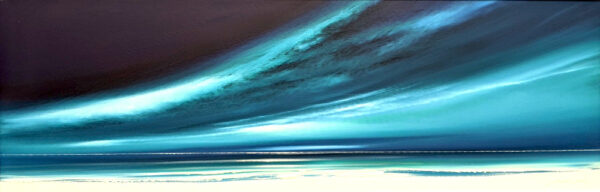 Lake District art original acrylic by Jonathan Shaw featuring Northern Skies a dramatic skyscape of turquoise blue.