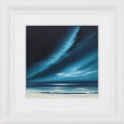 Northern Skies acrylic painting on board in white wood frame and slip