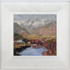 lake district art original oil painting by local artist Jeff Sudders featuring snow on the tops of langdale pike fells