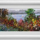 Lake District art original oil painting by Jeff Sudders. summer afternoon sail on windermere featuring colourful wildflowers including poppies and giant daisies