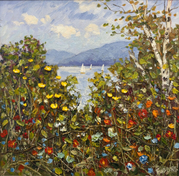 lake district art original oil painting by local artist Jeff Sudders featuring Summer by the lake