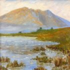 lake district art original oil painting by local artist Jeff Sudders featuring Sunrise on Blencathra fells reflecting on the water in the foreground.