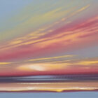 Lake District art original acrylic by Jonathan Shaw of a dramatic skyscape of pink and blue.