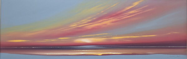 Lake District art original acrylic by Jonathan Shaw of a dramatic skyscape of pink and blue.