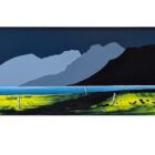 lake district art panoramic original painting by artist jay nottingham featuring Wastwater with great gable yewbarrow and scafell silhouettes and dark sky